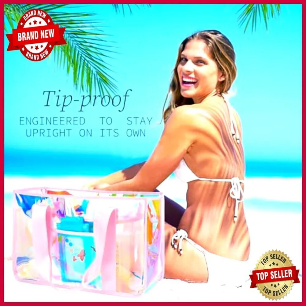 Large Waterproof Tote Bag with Zipper Closure for Beach Pool Travel